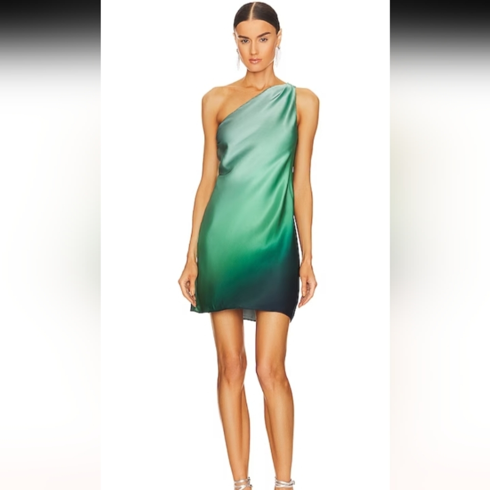 Cami NYC One-Shoulder Ombre Green Satin Mini Dress